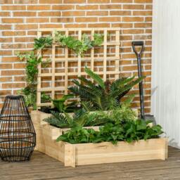 Rackhams 3 Tier Garden Planters with Trellis for Vine Climbing, Wooden Raised Beds, 95x95x110cm, Natural Tone - thumbnail 2