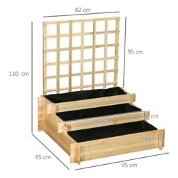 Rackhams 3 Tier Garden Planters with Trellis for Vine Climbing, Wooden Raised Beds, 95x95x110cm, Natural Tone - thumbnail 3