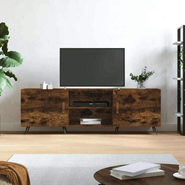 Rackhams TV Cabinet Smoked Oak 150x30x50 cm Engineered Wood - Brown - Engineered wood, iron - image 1