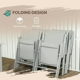 Rackhams 7 Piece Garden Dining Set, Outdoor Table and 6 Folding and Reclining Chairs, Aluminium Frame, Tempered Glass Top Table, Texteline Seats, Grey - thumbnail 5