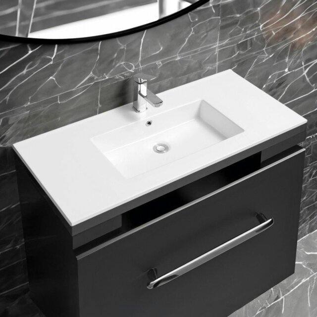 Rackhams 4012 Ceramic 101cm Thin-Edge Inset Basin with Rectangular Bowl - White - Ceramic - 101cm - image 1
