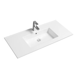 Rackhams 4012 Ceramic 101cm Thin-Edge Inset Basin with Rectangular Bowl - White - Ceramic - 101cm - thumbnail 2