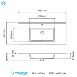 Rackhams 4012 Ceramic 101cm Thin-Edge Inset Basin with Rectangular Bowl - White - Ceramic - 101cm - thumbnail 3