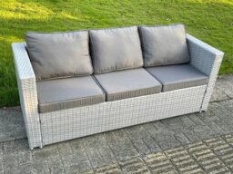 Rackhams 11 Seater Rattan Outdoor Garden Furniture Set with Gas Fire Pit Dining Table, 3 Sofas, 2 Side Tables, 2 Large Footstools - Light Grey - thumbnail 5