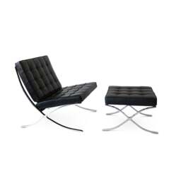 Rackhams Barcelona Chair And Ottoman, Real Leather - Black - Real Leather - thumbnail 3