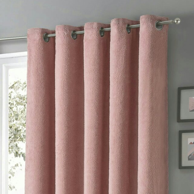 Rackhams Teddy Fleece Readymade Eyelet Curtains - 168cm x 137cm - Blush - image 1