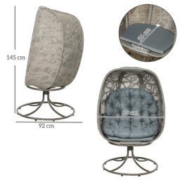 Rackhams Foldable Egg Chair with Cushions, Indoor Outdoor Swivel Lounger, Grey - Sand brown - thumbnail 6