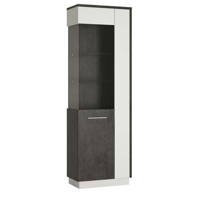 Rackhams Zingaro Tall Glazed display cabinet (LH) in Grey and White - Full Assembly Required - Grey & White - Matt - image 1