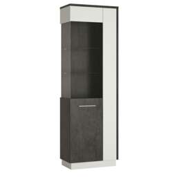 Rackhams Zingaro Tall Glazed display cabinet (LH) in Grey and White - Full Assembly Required - Grey & White - Matt