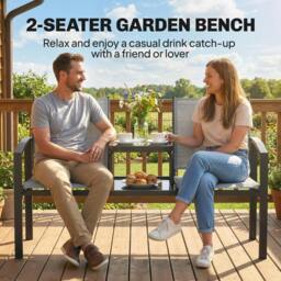 Rackhams Garden Love Seat with 2-Tier Table, 2 Seater Jack & Jill Loveseat - Metal, Texteline, Tempered Glass - Garden Loveseat - Grey - thumbnail 4