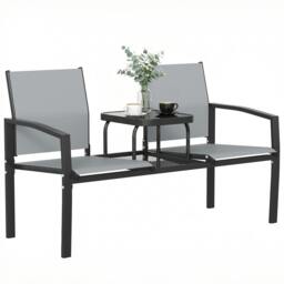 Rackhams Garden Love Seat with 2-Tier Table, 2 Seater Jack & Jill Loveseat - Metal, Texteline, Tempered Glass - Garden Loveseat - Grey - thumbnail 2