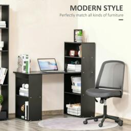 Rackhams 120cm Computer Desk, Wooden PC Laptop Table with 6-Tier Storage Bookshelves, Home Office Working Study Desk, Writing Workstation, Black - Black - thumbnail 4