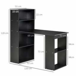 Rackhams 120cm Computer Desk, Wooden PC Laptop Table with 6-Tier Storage Bookshelves, Home Office Working Study Desk, Writing Workstation, Black - Black - thumbnail 3