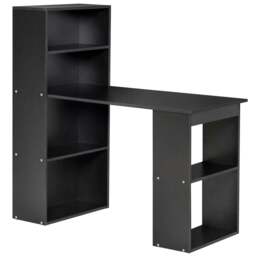Rackhams 120cm Computer Desk, Wooden PC Laptop Table with 6-Tier Storage Bookshelves, Home Office Working Study Desk, Writing Workstation, Black - Black - thumbnail 1