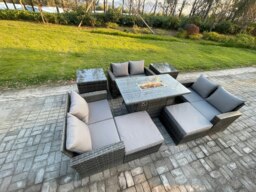 Rackhams High Back Rattan Garden Furniture Sofa Sets with Outdoor Furniture Gas Fire Pit Dining Table Set 2 Big Footstool 2 Side Tables Dark Grey Mixed - thumbnail 2