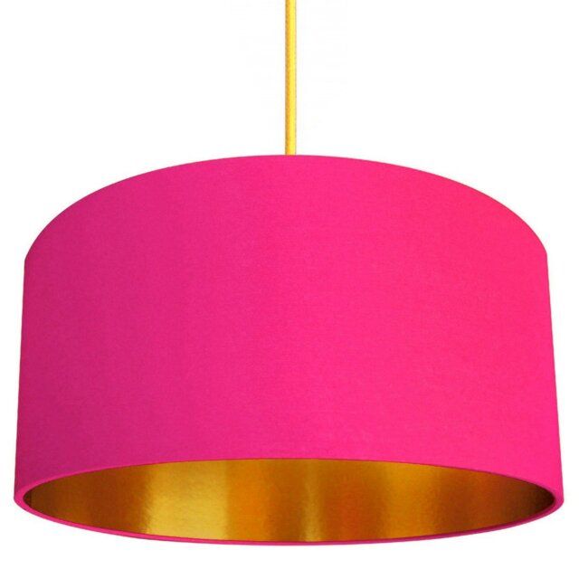 "Rackhams Watermelon Pink Cotton Lampshade With Gold Lining - 30cm Diameter x 30cm Height / (12"" x 12"")" - image 1