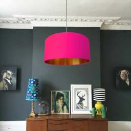 "Rackhams Watermelon Pink Cotton Lampshade With Gold Lining - 30cm Diameter x 30cm Height / (12"" x 12"")" - thumbnail 2