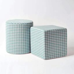 Rackhams Gingham Check Round Pouffe Cotton - 40 x 42 cm - Green - thumbnail 5