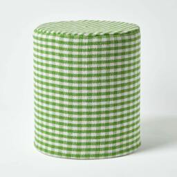 Rackhams Gingham Check Round Pouffe Cotton - 40 x 42 cm - Green
