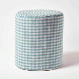 Rackhams Gingham Check Round Pouffe Cotton - 40 x 42 cm - Green - thumbnail 2