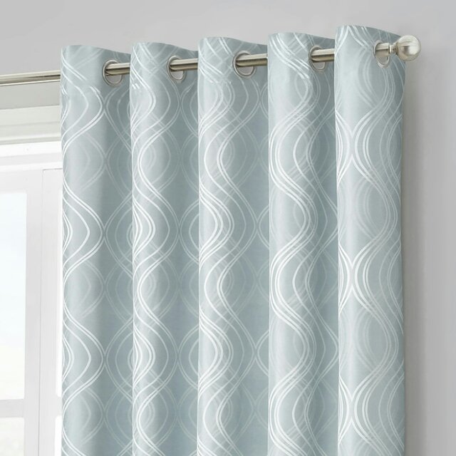 Rackhams Clarissa Jacquard Ready Made Eyelet Curtains - 117cm x 137cm - Duck Egg