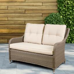 Rackhams Chester Rattan Wicker Outdoor Lounge 2-Seater Sofa with Cushion, Brown - DG70 - thumbnail 1