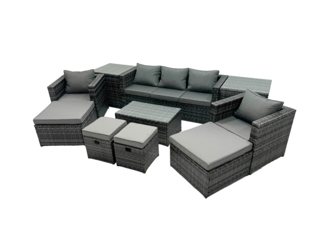 Rackhams Outdoor Coffee Table Sofa Armchair Set with 2 Side Tables 2 Big Stools 2 Small Footstools Garden Furniture Set Dark Grey Mixed - image 1