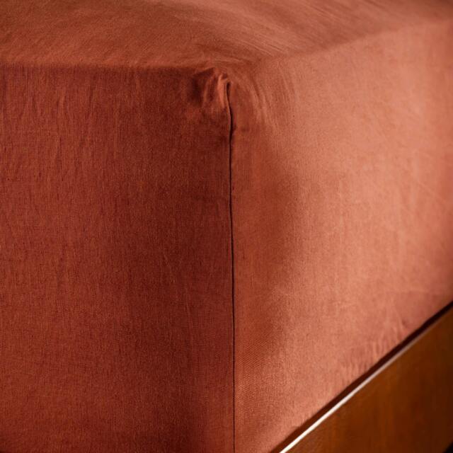 Rackhams Burnt Orange French Linen 40cm Deep Fitted Sheets - King - image 1