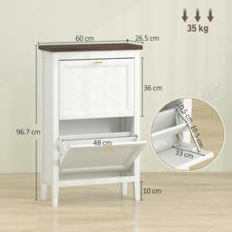 Rackhams Shoe Cabinet with Flip Drawers, Narrow Shoe Storage Cabinet, White - 60W x 26.5D x 133.7H cm - thumbnail 4