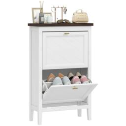 Rackhams Shoe Cabinet with Flip Drawers, Narrow Shoe Storage Cabinet, White - 60W x 26.5D x 133.7H cm - thumbnail 3