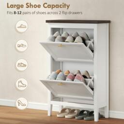 Rackhams Shoe Cabinet with Flip Drawers, Narrow Shoe Storage Cabinet, White - 60W x 26.5D x 133.7H cm - thumbnail 6