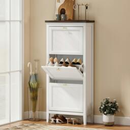 Rackhams Shoe Cabinet with Flip Drawers, Narrow Shoe Storage Cabinet, White - 60W x 26.5D x 133.7H cm - thumbnail 1
