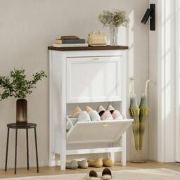 Rackhams Shoe Cabinet with Flip Drawers, Narrow Shoe Storage Cabinet, White - 60W x 26.5D x 133.7H cm - thumbnail 2