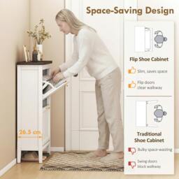 Rackhams Shoe Cabinet with Flip Drawers, Narrow Shoe Storage Cabinet, White - 60W x 26.5D x 133.7H cm - thumbnail 5