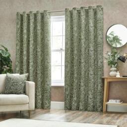 Rackhams Bali Jacquard Botanical Eyelet Curtains - Olive - 229cm x 137cm - Olive - 100% Polyester - thumbnail 3