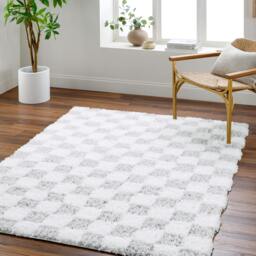 Rackhams Urban Shag-Modern Ivory Grey Checkered Soft Plush Pile Rug - 80 x 220 cm - thumbnail 2