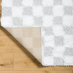 Rackhams Urban Shag-Modern Ivory Grey Checkered Soft Plush Pile Rug - 80 x 220 cm - thumbnail 5
