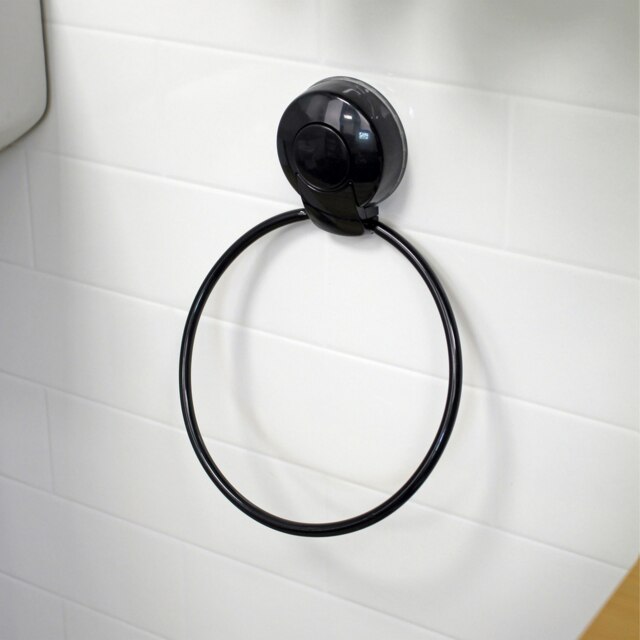Rackhams Suctionloc Black Steel Suction Wall Mounted Towel Ring - image 1