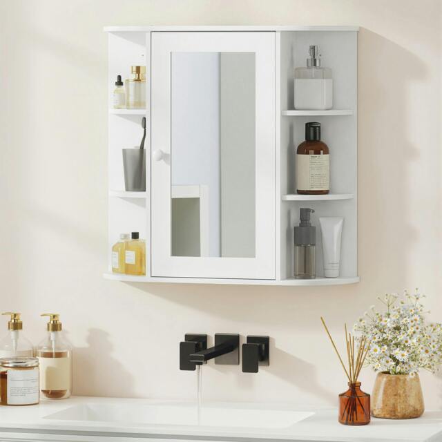 Rackhams Wall Mounted Bathroom Cabinet w/ Mirror Single Door Storage Shelves - image 1