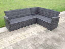 Rackhams High back dark grey mixed outdoor garden furniture corner rattan sofa set square coffee table right option - thumbnail 3