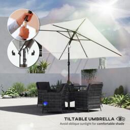 Rackhams Garden Parasol, Outdoor Umbrella with Tilt Function, Cream White - Rectangular, Adjustable Tilt - Garden Parasol - Cream White - thumbnail 4