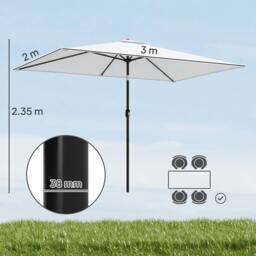 Rackhams Garden Parasol, Outdoor Umbrella with Tilt Function, Cream White - Rectangular, Adjustable Tilt - Garden Parasol - Cream White - thumbnail 3