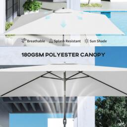 Rackhams Garden Parasol, Outdoor Umbrella with Tilt Function, Cream White - Rectangular, Adjustable Tilt - Garden Parasol - Cream White - thumbnail 5