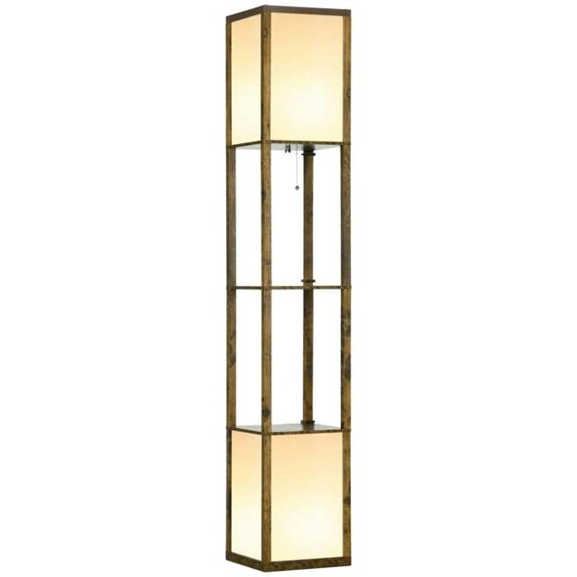 Rackhams Modern Shelf Floor Lamp with Dual Ambient Light, Standing Lamp Living Room, Bedroom, 156cm, Brown - image 1