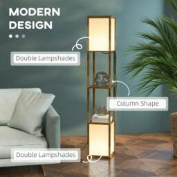 Rackhams Modern Shelf Floor Lamp with Dual Ambient Light, Standing Lamp Living Room, Bedroom, 156cm, Brown - thumbnail 4