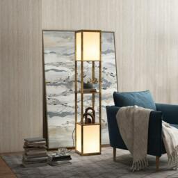 Rackhams Modern Shelf Floor Lamp with Dual Ambient Light, Standing Lamp Living Room, Bedroom, 156cm, Brown - thumbnail 2
