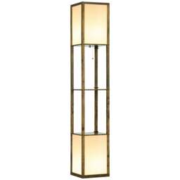 Rackhams Modern Shelf Floor Lamp with Dual Ambient Light, Standing Lamp Living Room, Bedroom, 156cm, Brown - thumbnail 1