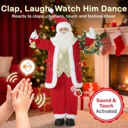 Rackhams 5ft Life Size Christmas Singing Santa Claus with Bell and Wreath - thumbnail 5