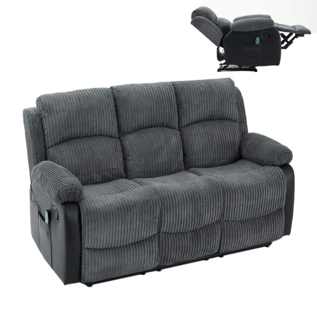 Rackhams Massage Recliner Sofa, Corduroy Fabric Electric Massage Couches Suit with 8 Point Vibration Massage, Manual Recliner - 3 Seater - image 1