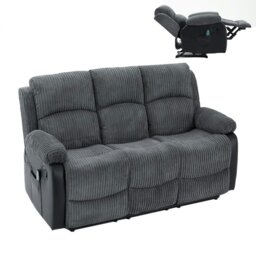 Rackhams Massage Recliner Sofa, Corduroy Fabric Electric Massage Couches Suit with 8 Point Vibration Massage, Manual Recliner - 3 Seater
